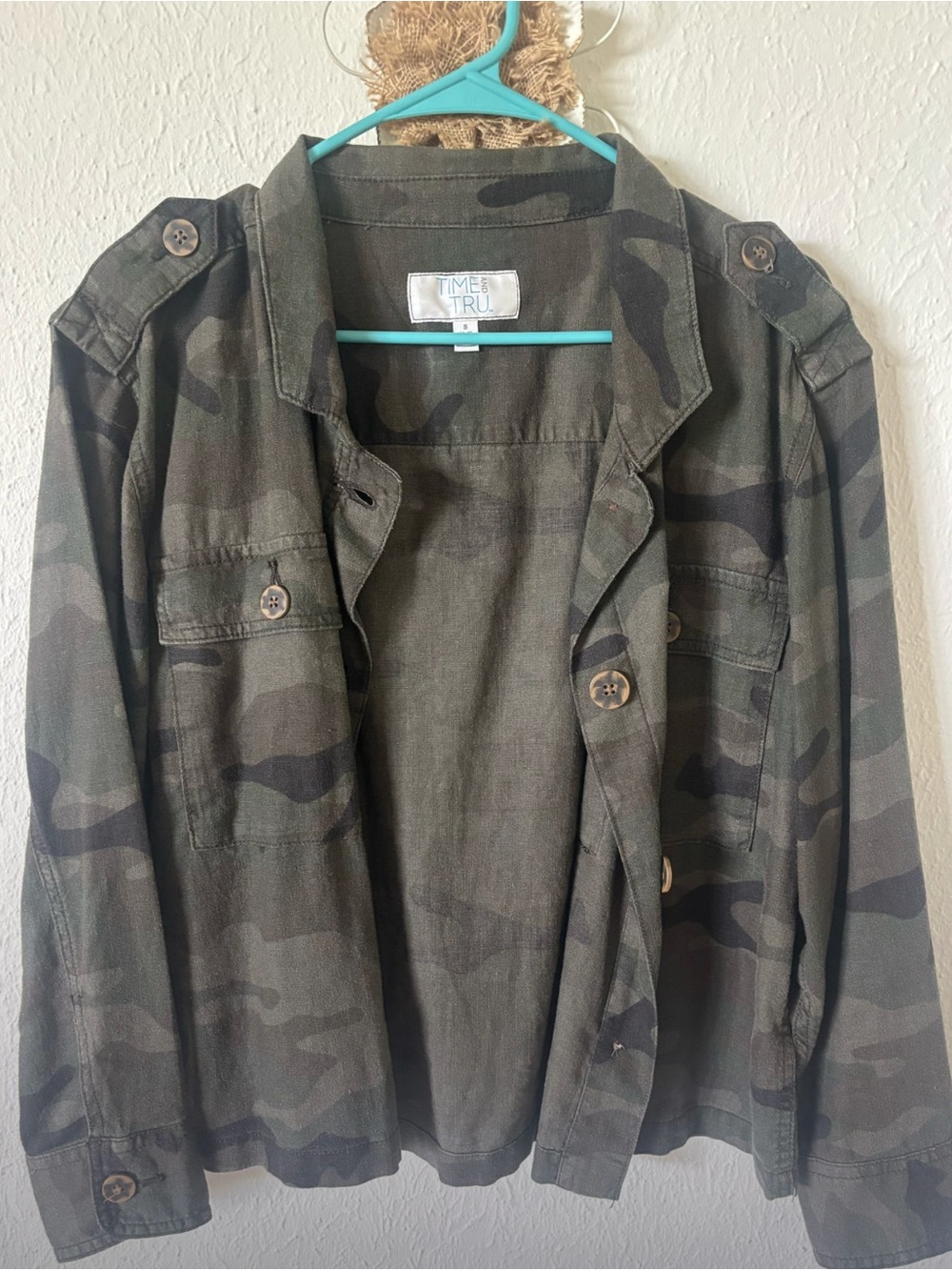 Time and Tru Olive Green Camo Military-Style Jacket